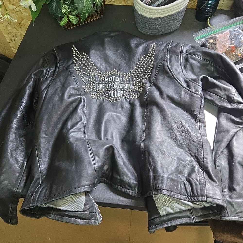 Harley-Davidson Black Studded Wing Back Leather‎ Jacket